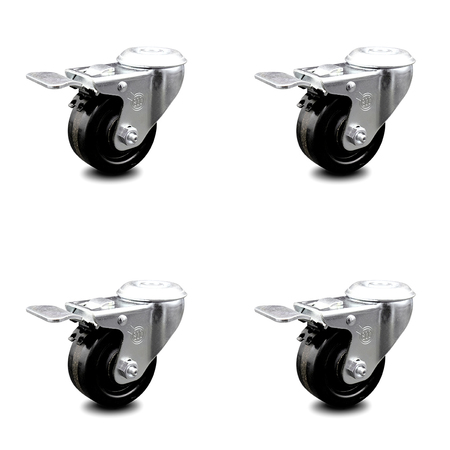 SERVICE CASTER 3.5 Inch Phenolic Wheel Swivel Bolt Hole Caster Set with Total Lock Brake SCC SCC-BHTTL20S3514-PHS-4